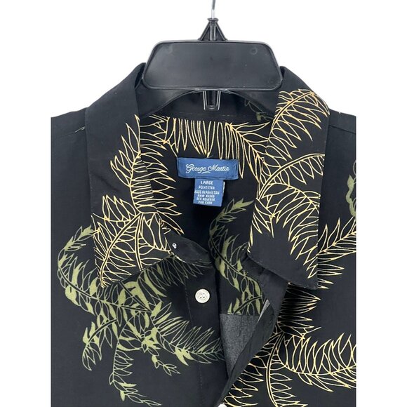 George Martin Men Leaf Print Button-Up Shirt Large Black Gold Relaxed Fit Casual - Picture 6 of 6
